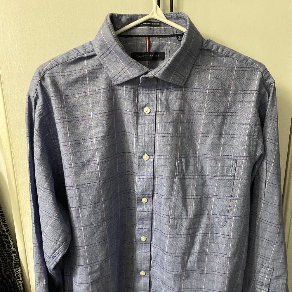 Tommy Hilfiger Blue Plaid Casual Button Down Shirt